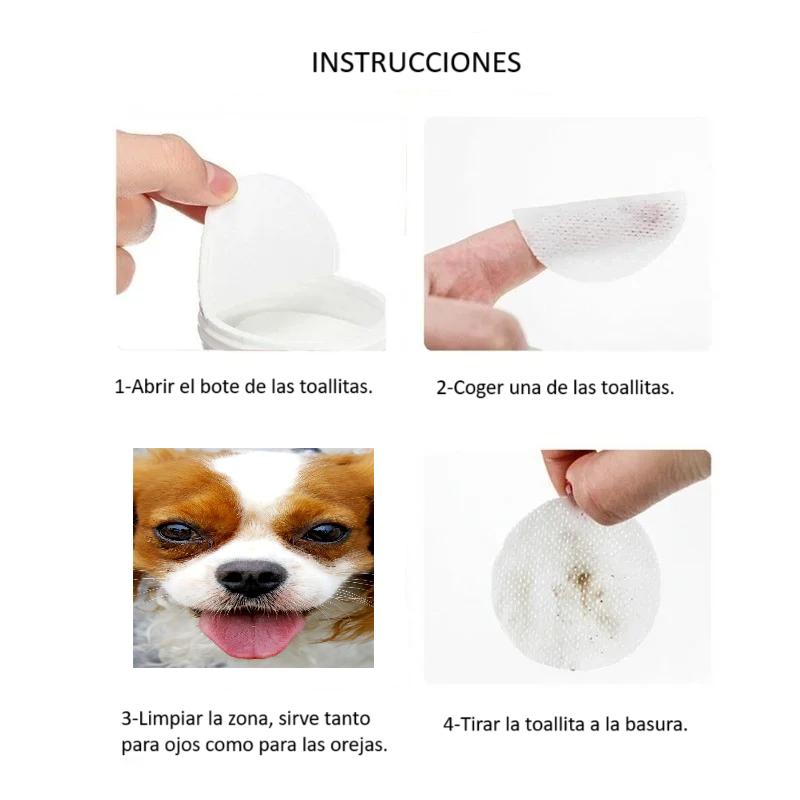 Toallitas de limpieza de ojos para mascotas.
